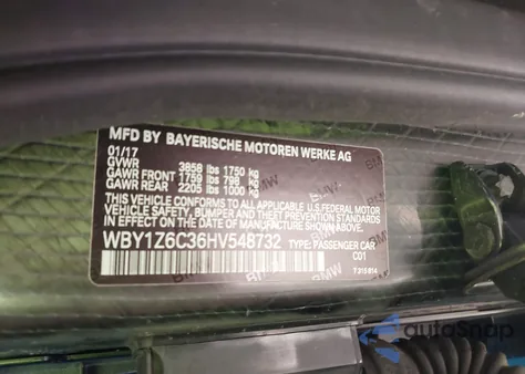 2017 BMW I3 94 Ah from USA, damaged, VIN WBY1Z6C36HV548732